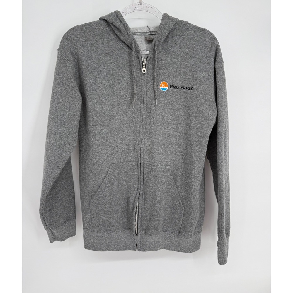 Gildan Heavy Blend Gray Full Zip Hoodie Fun Boat Embroidered Sz S Sweatshirt